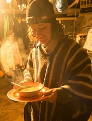 Ali has hot soup in Angel s shed in the high Andes