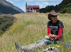 Megan at Lunch on the day Ride From Boundary Hut, Wild Womens Expeditions with Adventure Horse Trekking New Zealand