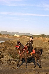Lari Shea of Ricochet Ridge Ranch riding on the beach