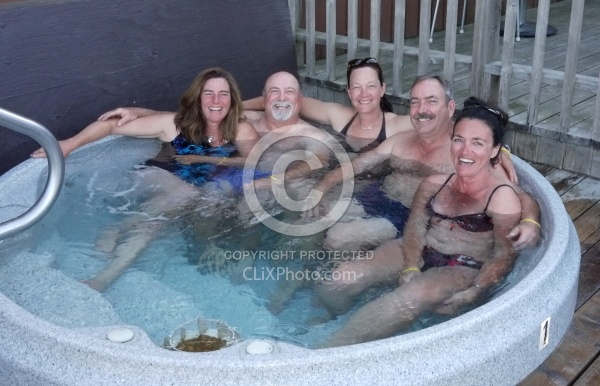 Enjoying the Hot Tub at Wilderness Tours Lodge at Horse Country Campground
