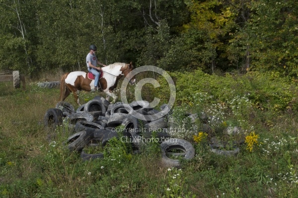 Joe and Major Checking out the Pile of Tires at Horse Country Ca