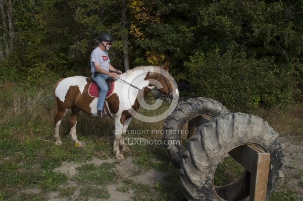 Joe and Major Checking out the Hanging  Tires at Horse Country C