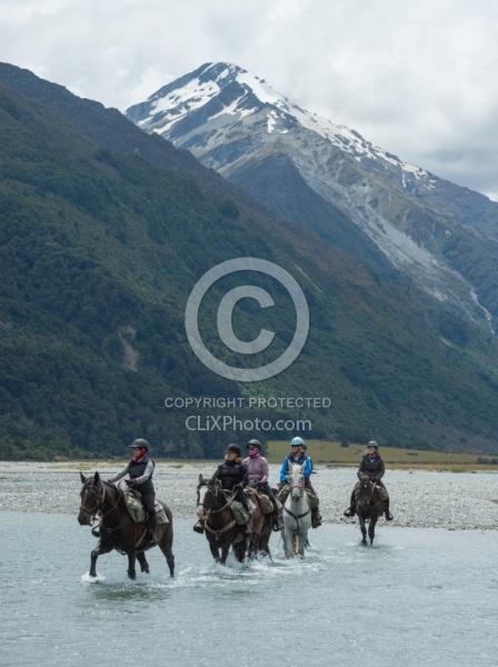 A River Crossing on the Day Ride FromBoundary Hut, Wild Womens Expeditions with Adventure Horse Trekking New Zealand