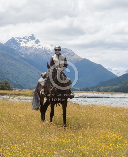 Kathy ready for the Day Ride from Boundary Hut, Wild Womens Expeditions with Adventure Horse Trekking New Zealand